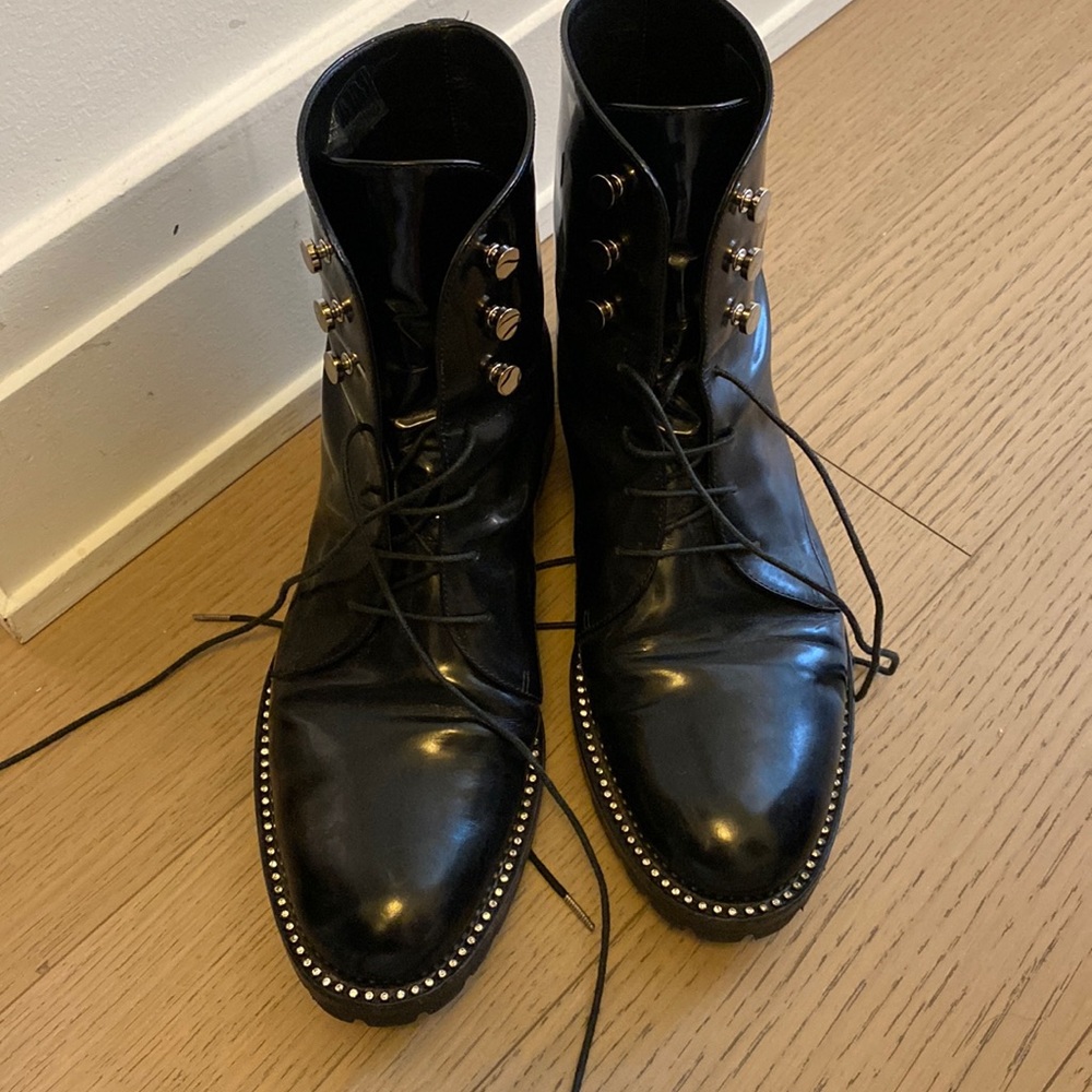 Christian Dior Leather Boots with rhinestones and leather laces and lug soles